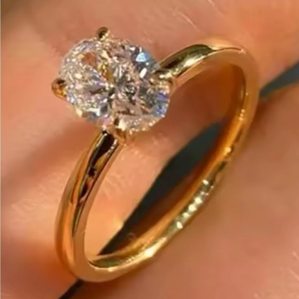 Elegant 14k Gold over 925 Silver Sterling Ring 1 Carat Diamond Ring New in Box - Picture 2 of 4